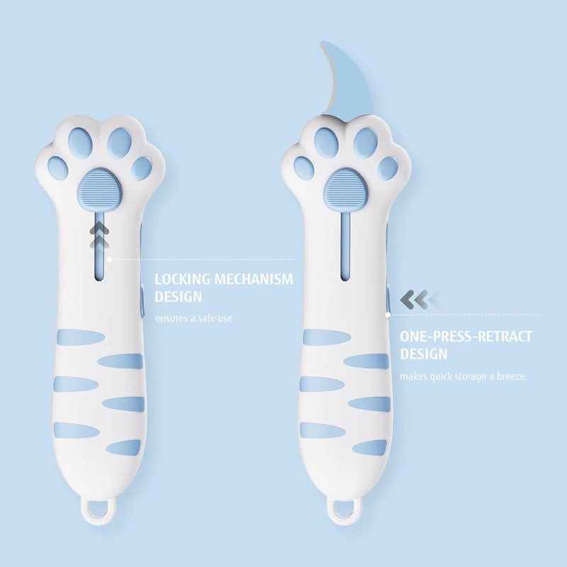 MEOWKIT Cat Paw Box Cutter Retractable with Cat Paw Handle, Multifunctional Knife Set (Blue) - Image 5